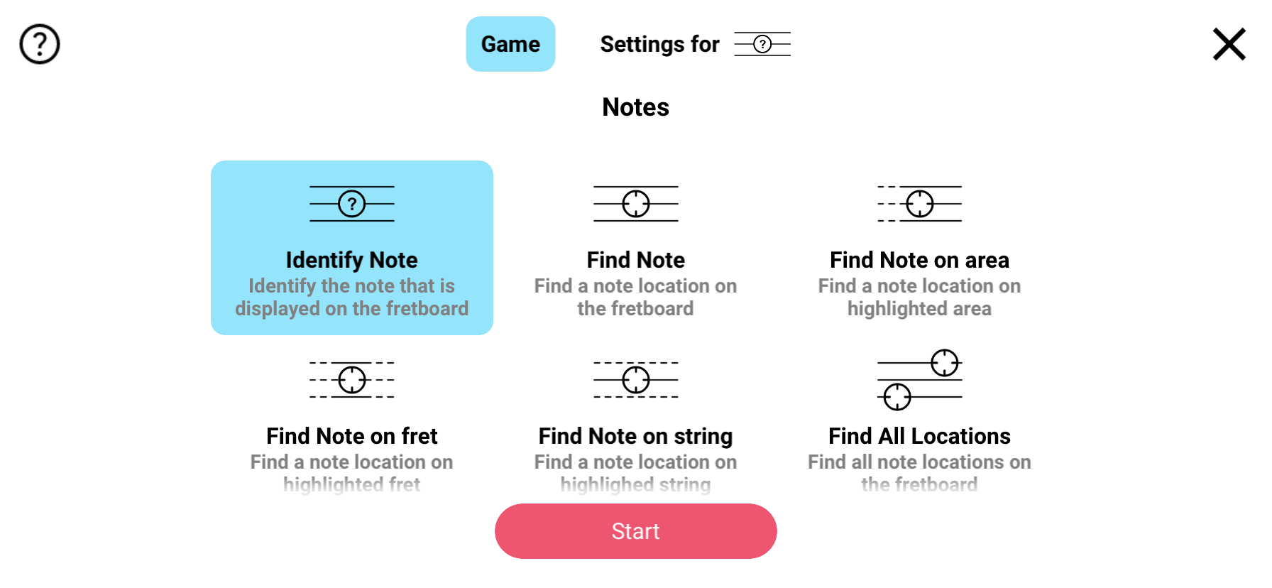 Different fretboard training game types