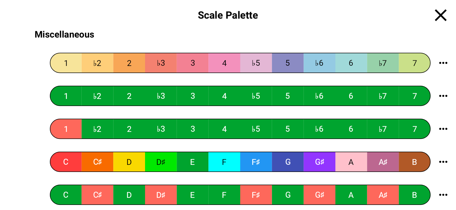 Scale palette selection screen
